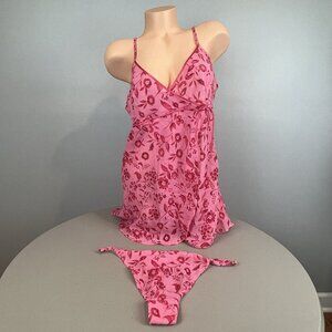 Vintage Natori Cruz Two Piece Lingerie Chemise and Thong Size XL 90s Y2K